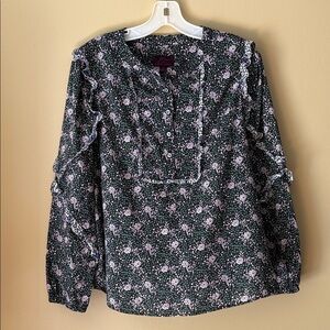 J. Crew Liberty Green Floral Cotton Ruffle Sleeve Fabric Blouse
